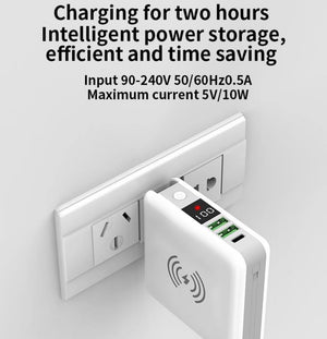 3 In 1 Wireless Charging 10000mah Power Bank Wall Charger With Built In Cable