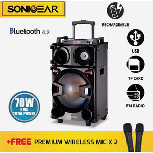 SonicGear Bluetooth Powerful Portable Speaker (Free Wireless Mic x 2)